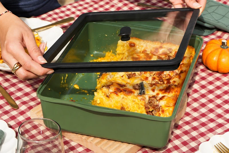 Couvercle de conservation Cookut pour plat à four ajustable en verre et silicone