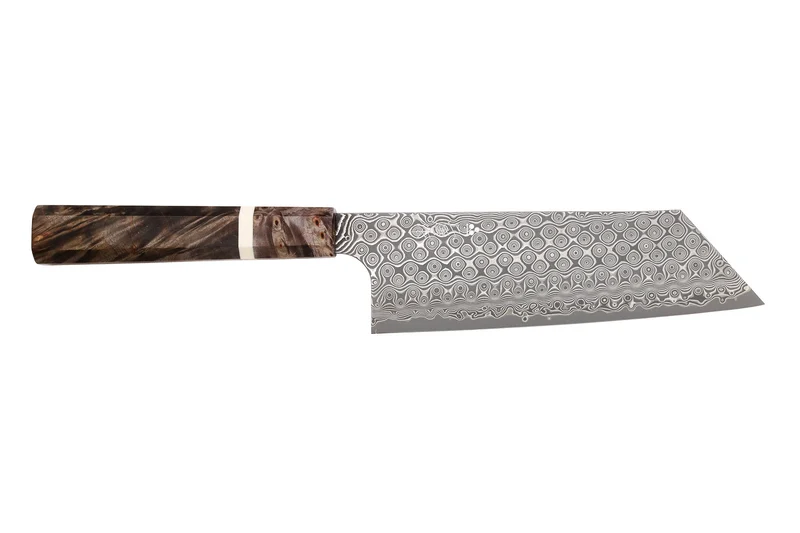 Couteau nakiri kiritsuke 17cm japonais artisanal Nigara Hamono Anmon Damascus SG2