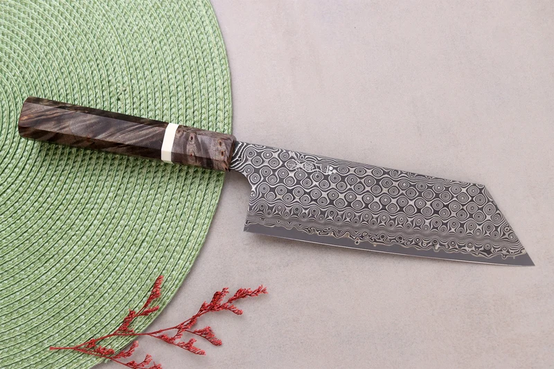 Couteau nakiri kiritsuke 17cm japonais artisanal Nigara Hamono Anmon Damascus SG2