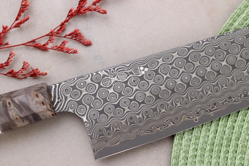 Couteau nakiri kiritsuke 17cm japonais artisanal Nigara Hamono Anmon Damascus SG2