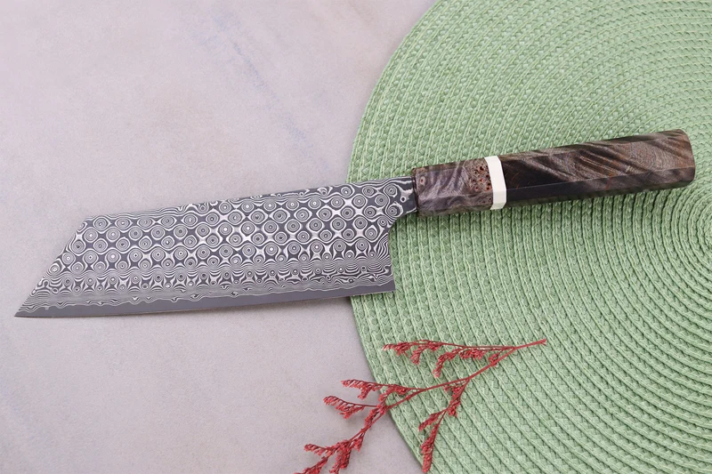Couteau nakiri kiritsuke 17cm japonais artisanal Nigara Hamono Anmon Damascus SG2