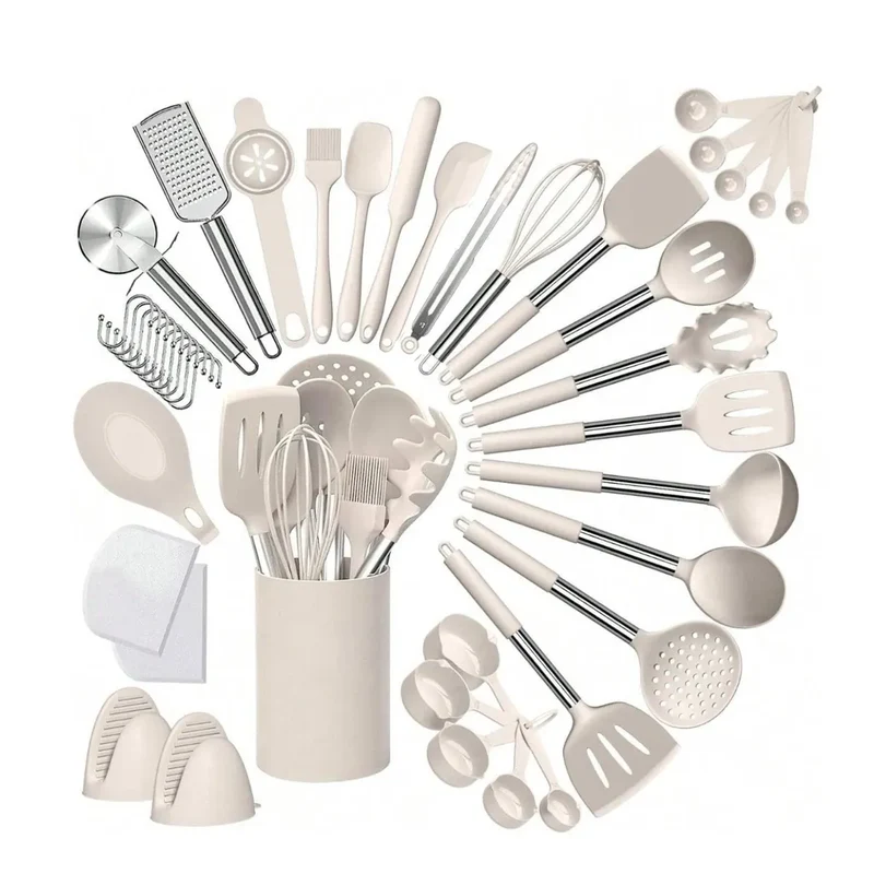 Set Ustensiles Silicone 43 pièces Résistants à la Chaleur inox