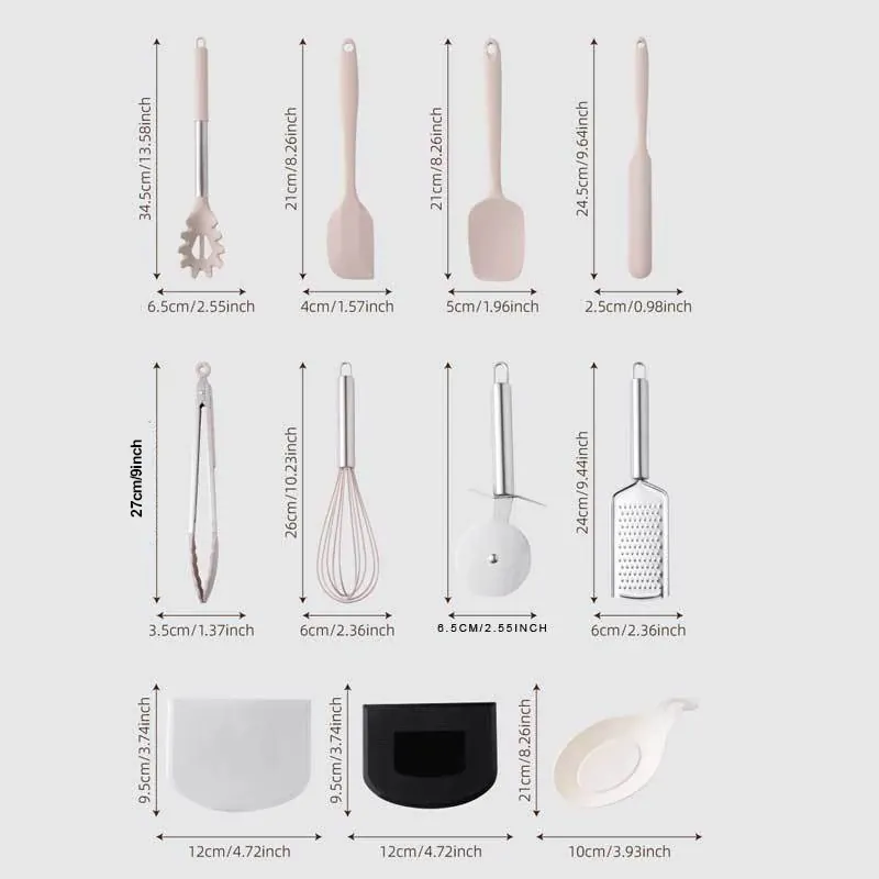 Set Ustensiles Silicone 43 pièces Résistants à la Chaleur inox