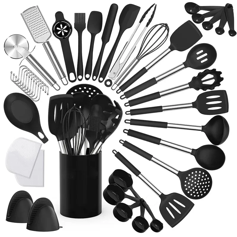 Set Ustensiles Silicone 43 pièces Résistants à la Chaleur inox