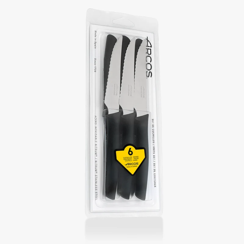 Juego 6 piezas cuchillos chuleteros Color Negro serie Nova