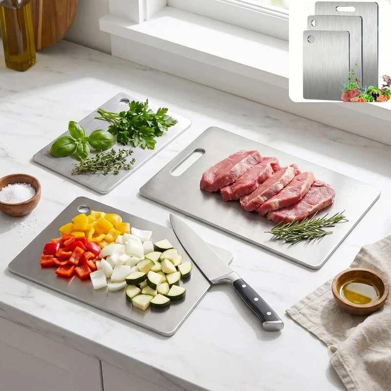 Planche a decouper en titane Set 3 PCS | Stainless Steel 3pcs Cutting Boards™