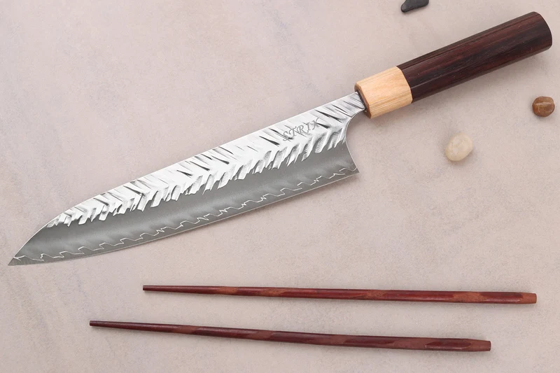 Couteau de chef 21cm japonais artisanal Yoshimi Kato SPG Strix V-Tsuchime