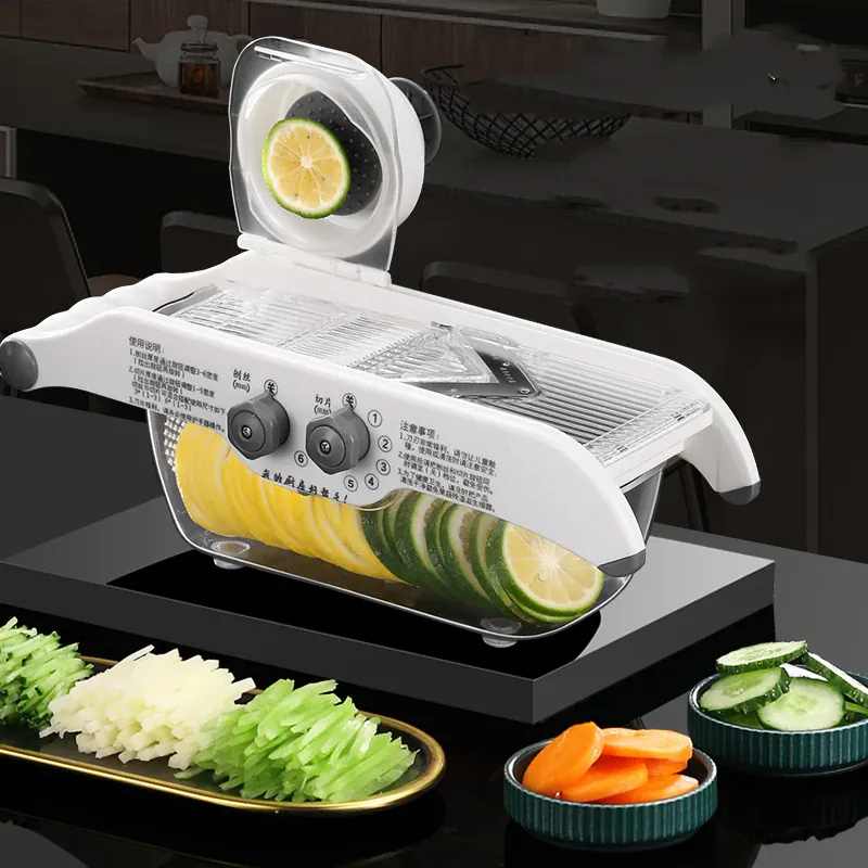 Mandoline Réglable Multifonctionnelle avec Panier - Coupe Légumes et Fruits