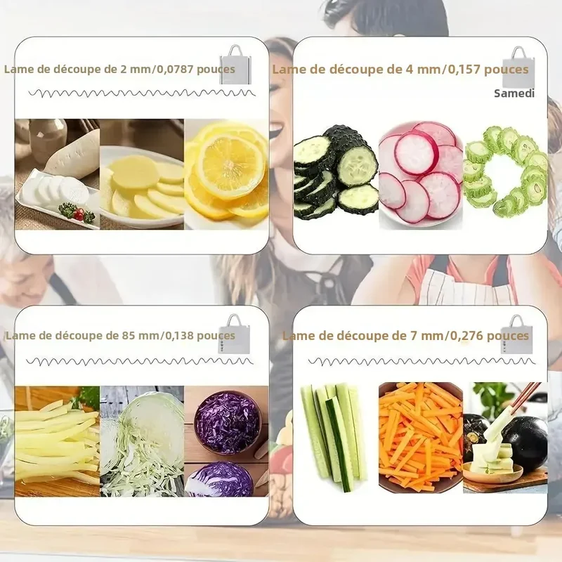 Mandoline Alimentaire Multifoncionnelle — 4 Lames Interchangeables 2, 3.5, 4, 7 mm