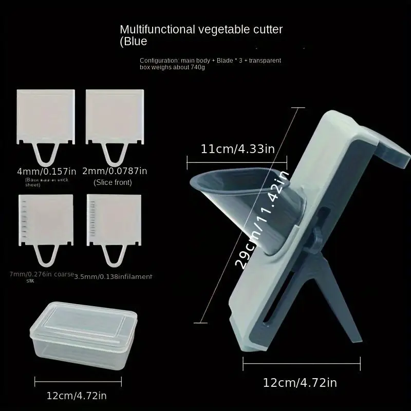 Mandoline Alimentaire Multifoncionnelle — 4 Lames Interchangeables 2, 3.5, 4, 7 mm