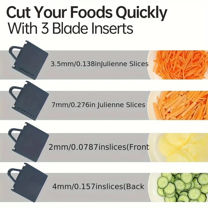 Mandoline Alimentaire Multifoncionnelle — 4 Lames Interchangeables 2, 3.5, 4, 7 mm