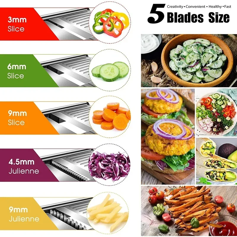 Mandoline Professionnelle Acier Inoxydable 304 — Lames Multiples et Réglables