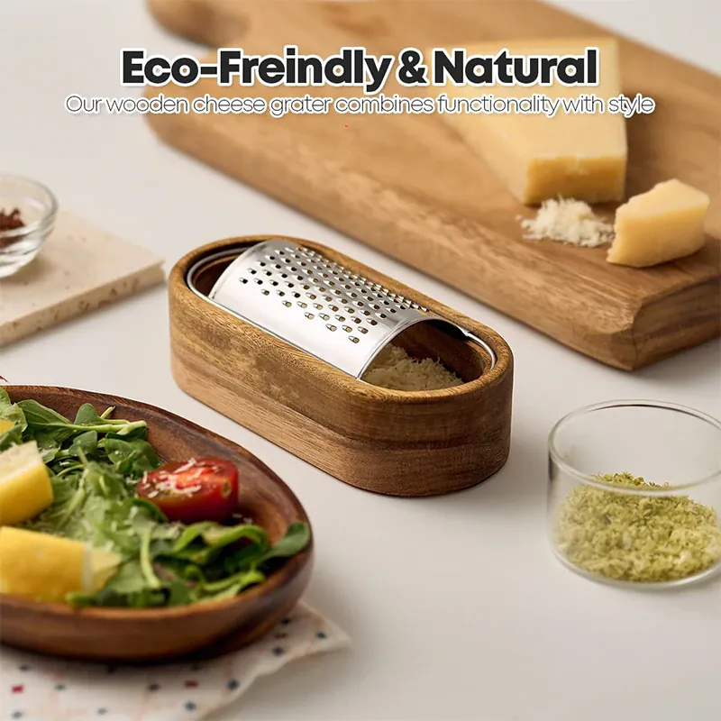 Râpe à Fromage en Acier Inox 304 avec Conteneur en Bois