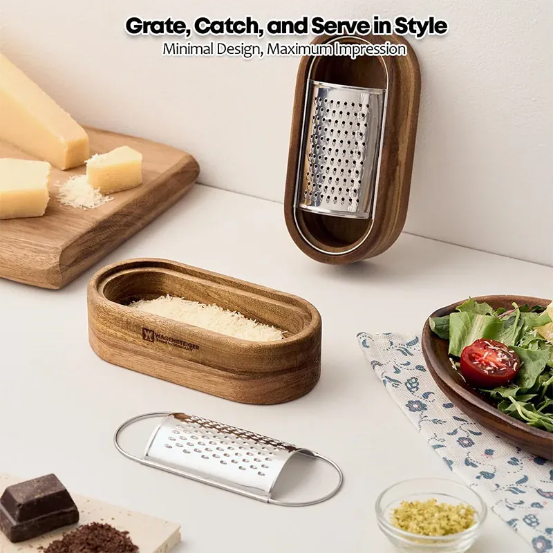 Râpe à Fromage en Acier Inox 304 avec Conteneur en Bois