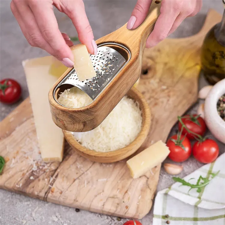 Râpe à Fromage en Acier Inox 304 avec Conteneur en Bois