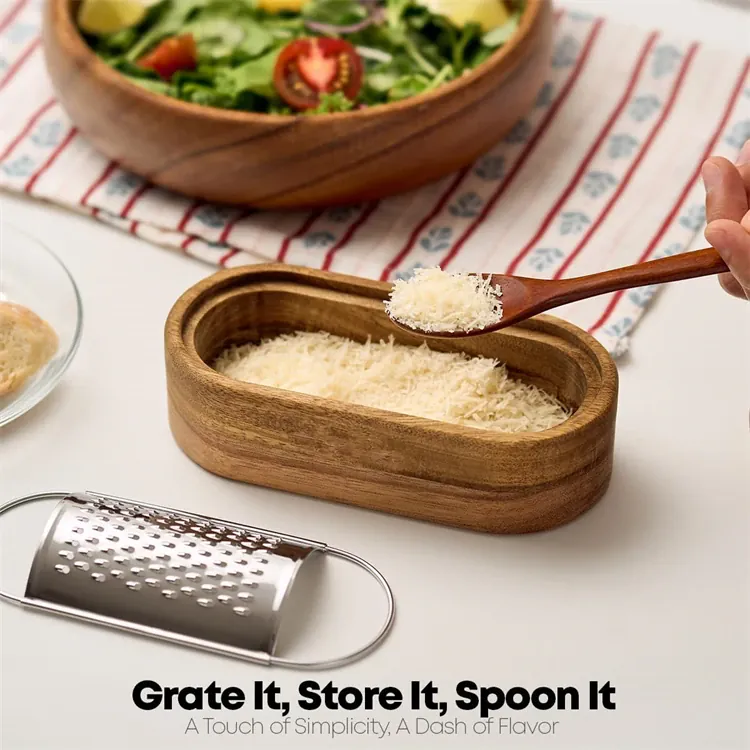 Râpe à Fromage en Acier Inox 304 avec Conteneur en Bois