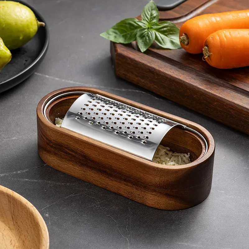 Râpe à Fromage en Acier Inox 304 avec Conteneur en Bois