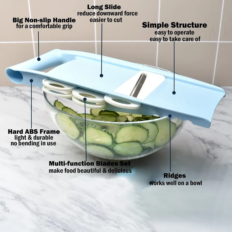 Mandoline 5 en 1 avec Lames Multiples pour Légumes et Fruits