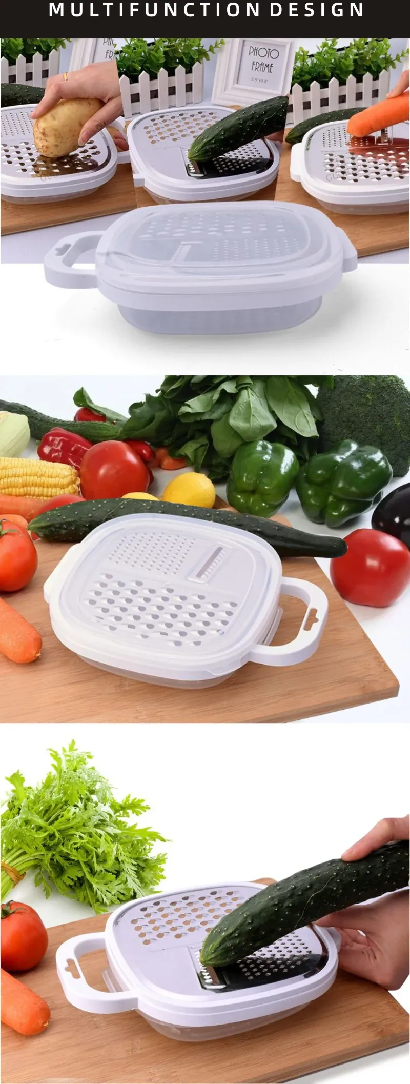 Mandoline 4-en-1 Plastique Râpe Légumes et Fromage avec Etui