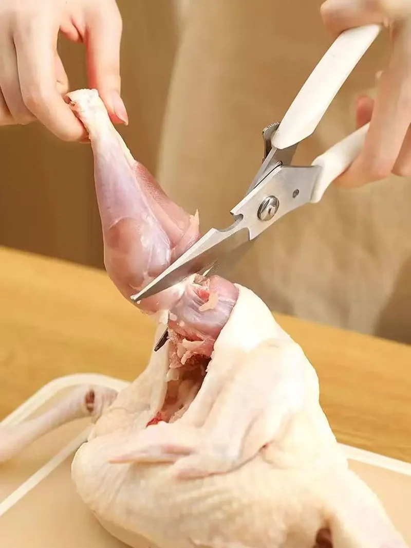 Ciseaux de cuisine inox multifonctions pour découpe viande et légumes