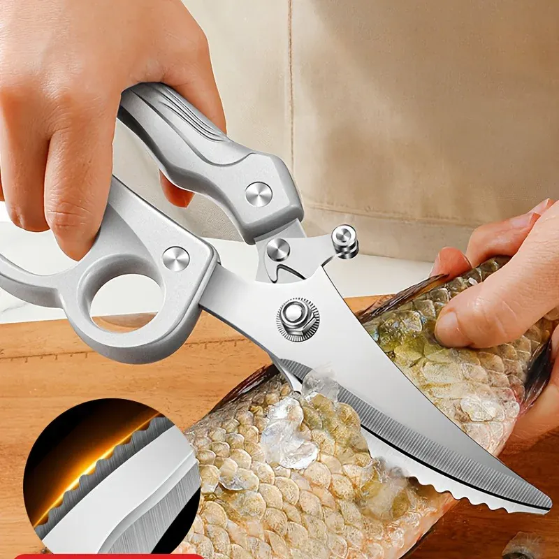 Ciseaux de cuisine en inox avec poignée ergonomique et ressort