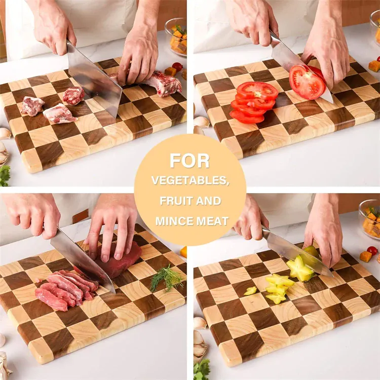 Planche à Découper Bois Motif Damier – 3 Tailles, 2,8 cm