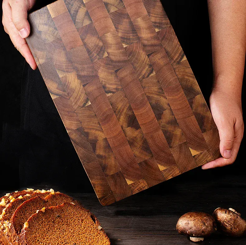 Planche à Découper Acacia Grain de Bout 32 × 22 cm — Double Face Anti-Fissure