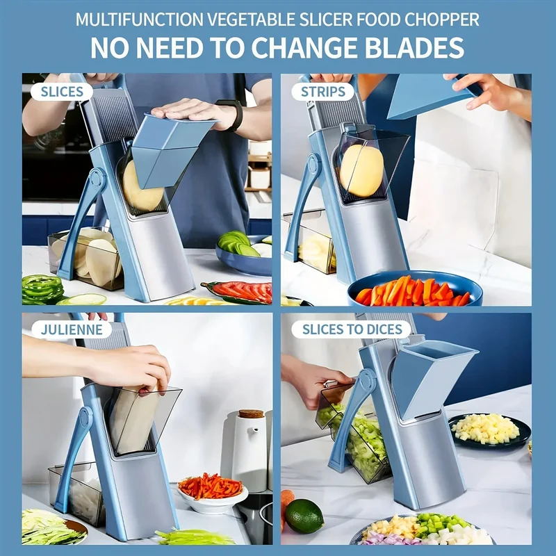 Mandoline Légumes Réglable 4 Modes — Tranches, Julienne, Dés, 0–8 mm