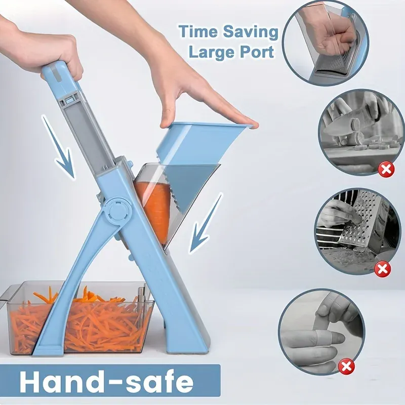 Mandoline Légumes Réglable 4 Modes — Tranches, Julienne, Dés, 0–8 mm