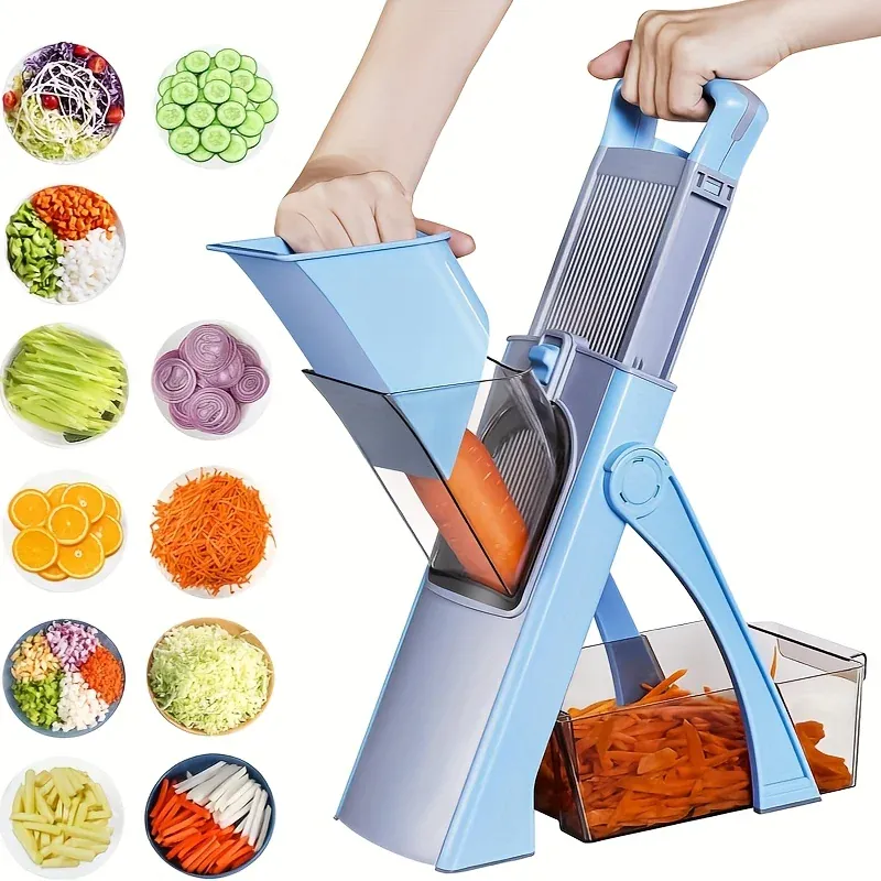 Mandoline Légumes Réglable 4 Modes — Tranches, Julienne, Dés, 0–8 mm