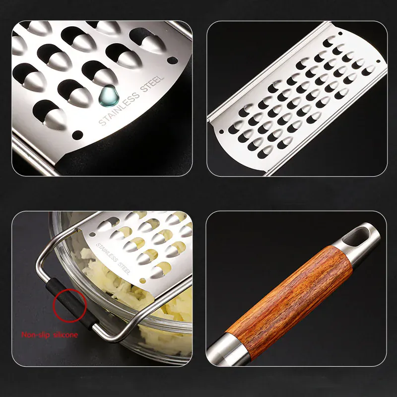 Râpe Multifonction Inox 4 Lames avec Poignée en Bois