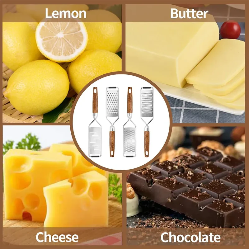 Râpe à fromage en acier inoxydable avec manche en bois naturel