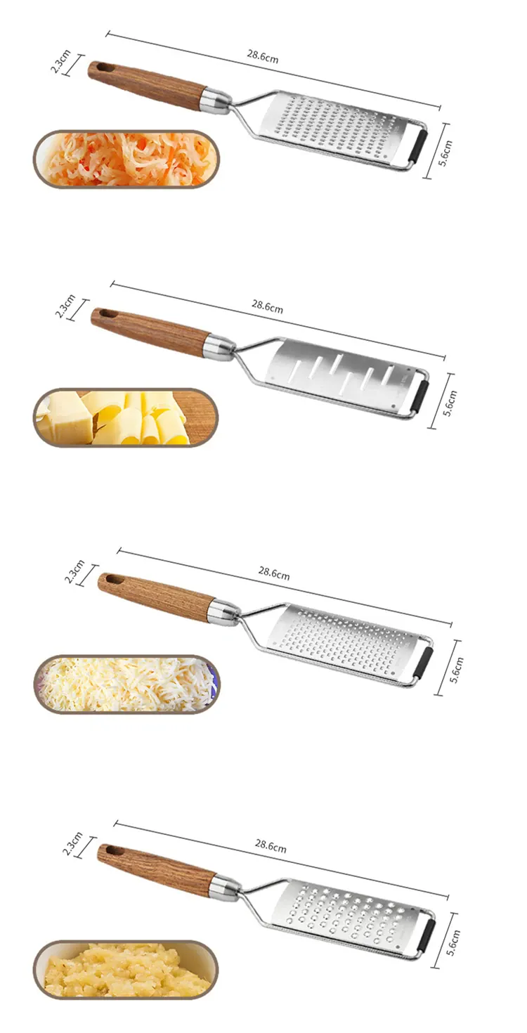 Râpe à fromage en acier inoxydable avec manche en bois naturel