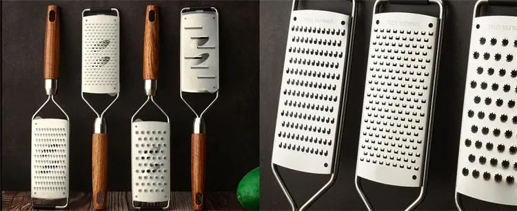 Râpe à fromage en acier inoxydable avec manche en bois naturel