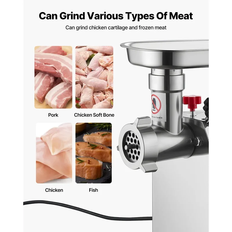 Hachoir à Viande Électrique Inox — 600W / 850W / 1100W avec Embout à Saucisses