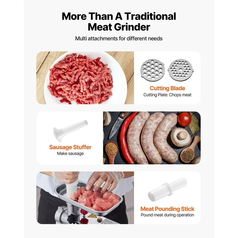Hachoir à Viande Électrique Inox — 600W / 850W / 1100W avec Embout à Saucisses