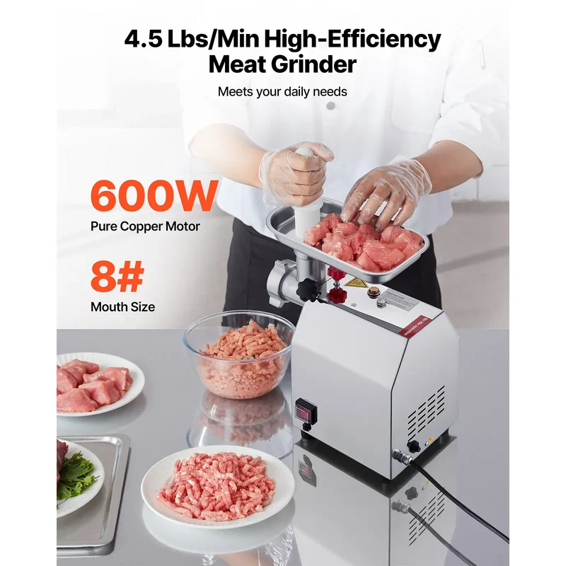 Hachoir à Viande Électrique Inox — 600W / 850W / 1100W avec Embout à Saucisses