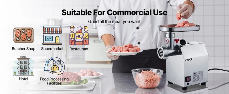 Hachoir à Viande Électrique Inox — 600W / 850W / 1100W avec Embout à Saucisses