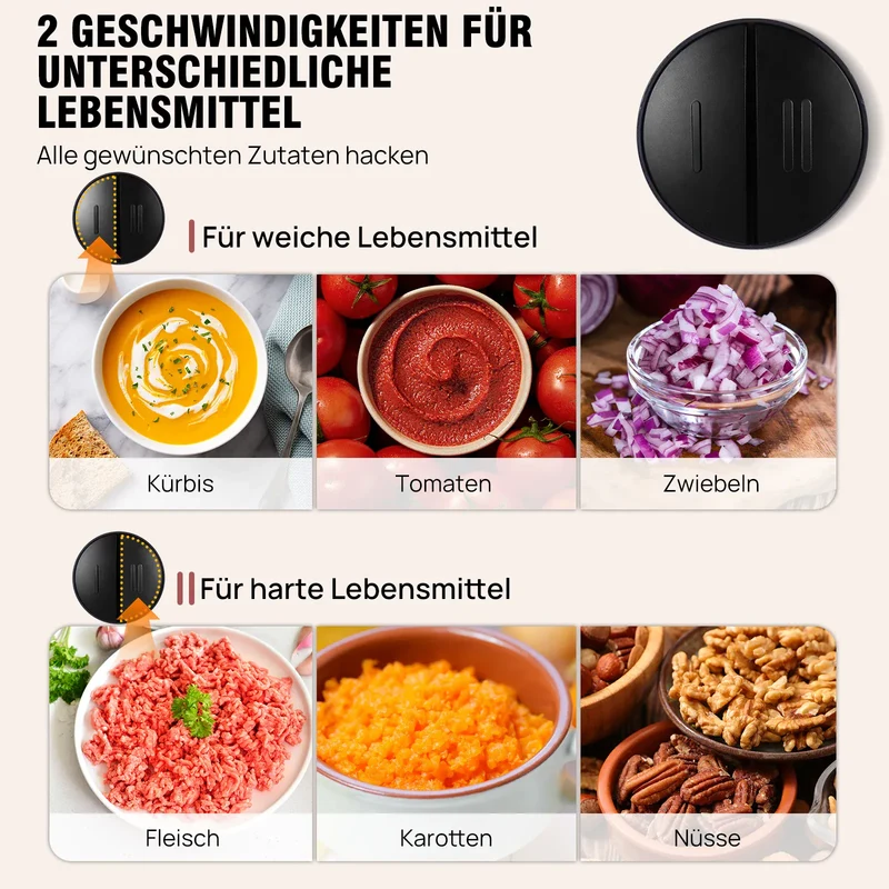 Hachoir Électrique Multifonction 300 W — Bol en Verre 2 L, 4 Lames Inox, 2 Vitesses