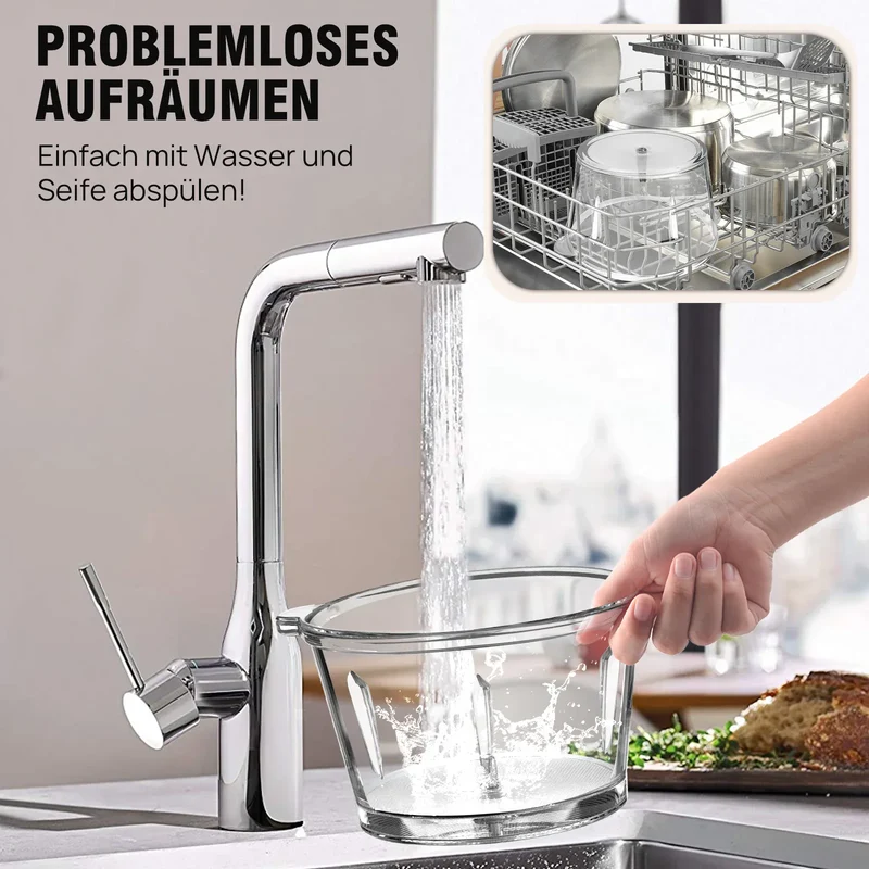 Hachoir Électrique Multifonction 300 W — Bol en Verre 2 L, 4 Lames Inox, 2 Vitesses
