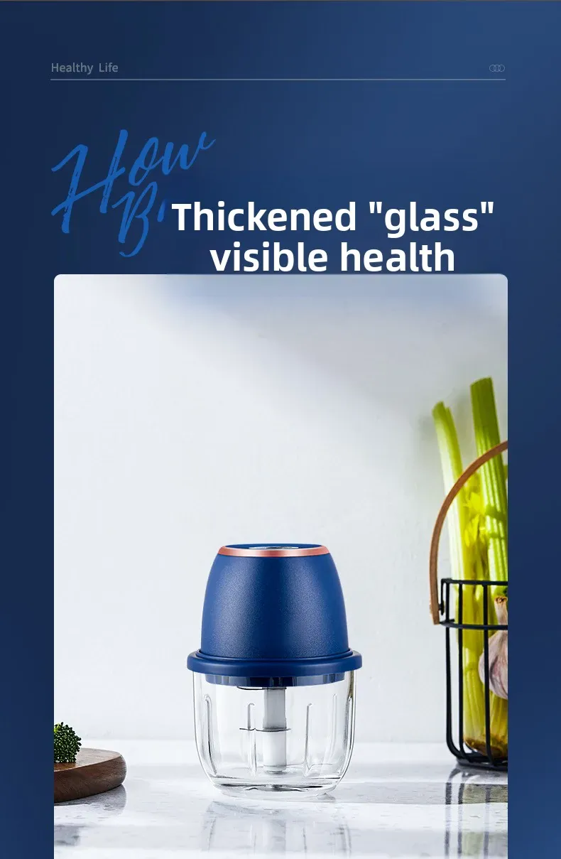 Mini Hachoir Électrique Sans Fil 350 ml — Bol Verre ou Plastique, 6 Lames Inox, USB-C