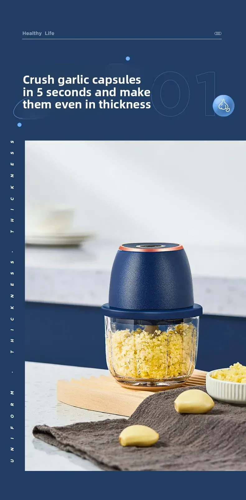 Mini Hachoir Électrique Sans Fil 350 ml — Bol Verre ou Plastique, 6 Lames Inox, USB-C
