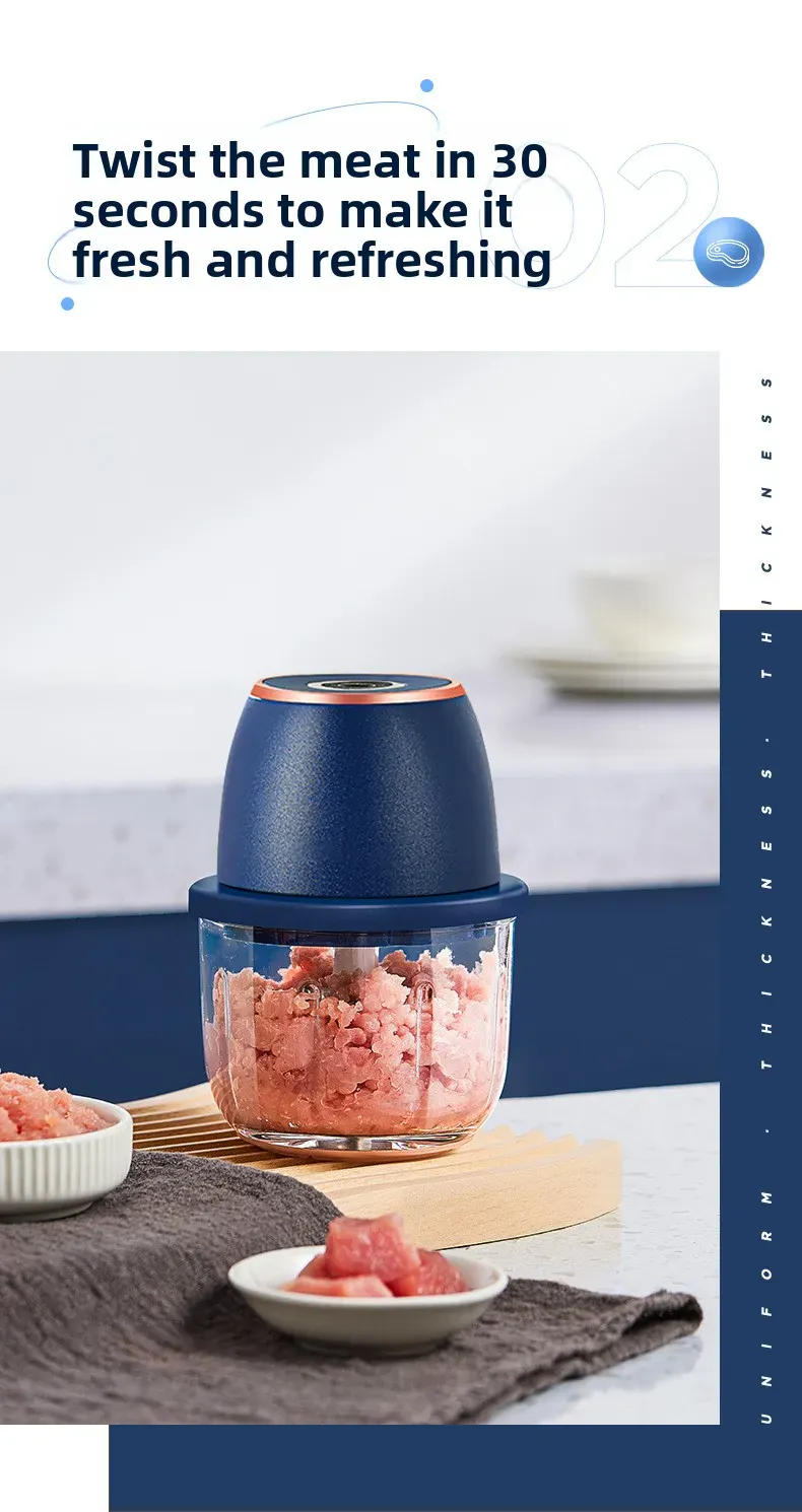 Mini Hachoir Électrique Sans Fil 350 ml — Bol Verre ou Plastique, 6 Lames Inox, USB-C