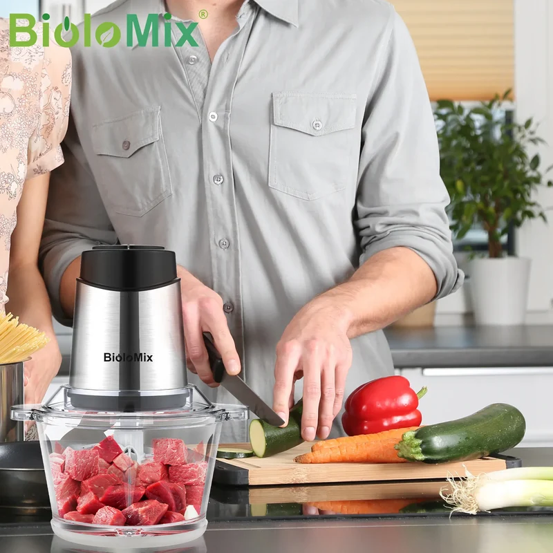 Hachoir Électrique 500W 1,8L Verre – 4 Lames Inox 304 – Dual Control Viande Légumes