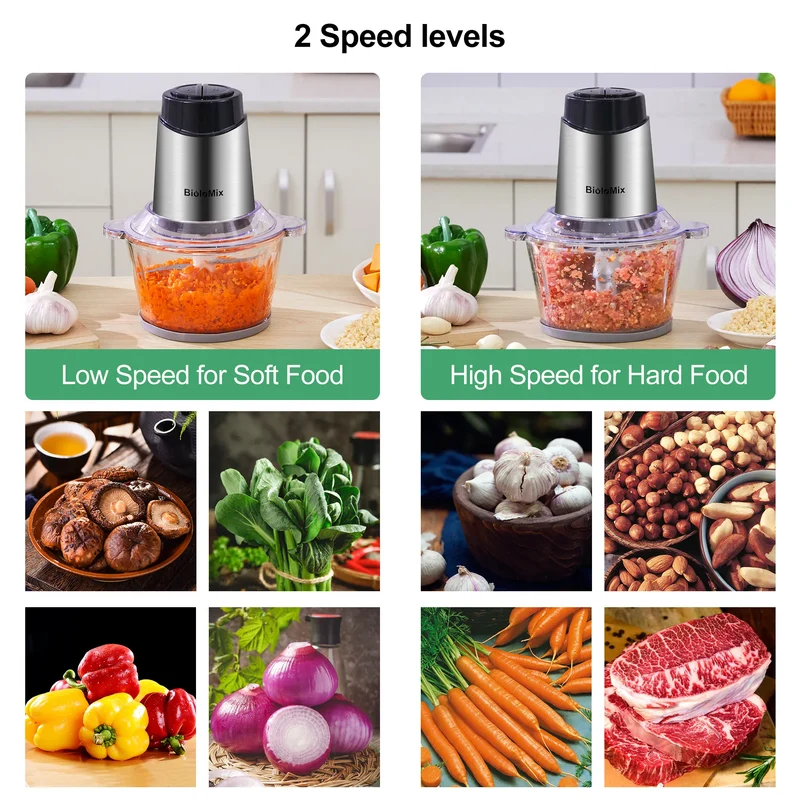 Hachoir Électrique 500W 1,8L Verre – 4 Lames Inox 304 – Dual Control Viande Légumes