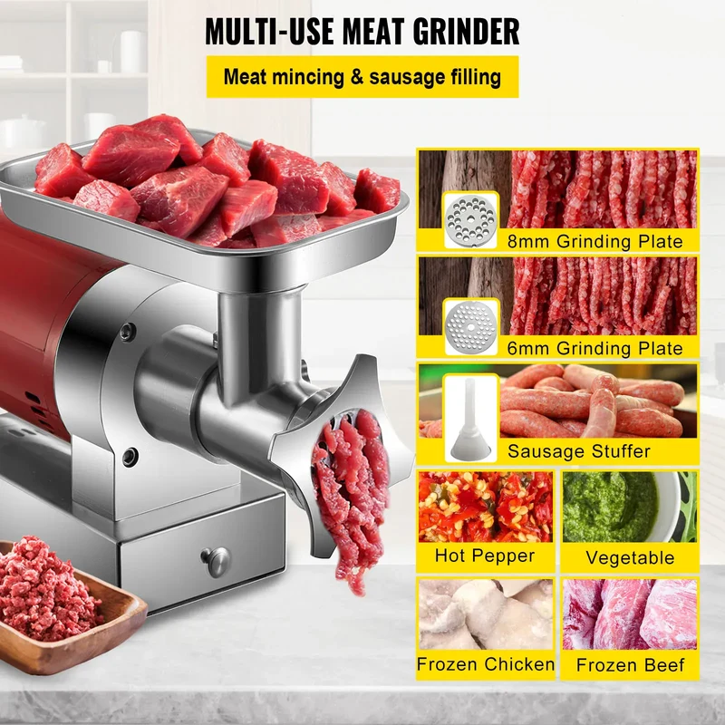 Hachoir à Viande Électrique 1 100 W — 300 kg/h, 2 Plaques + Kit Saucisse
