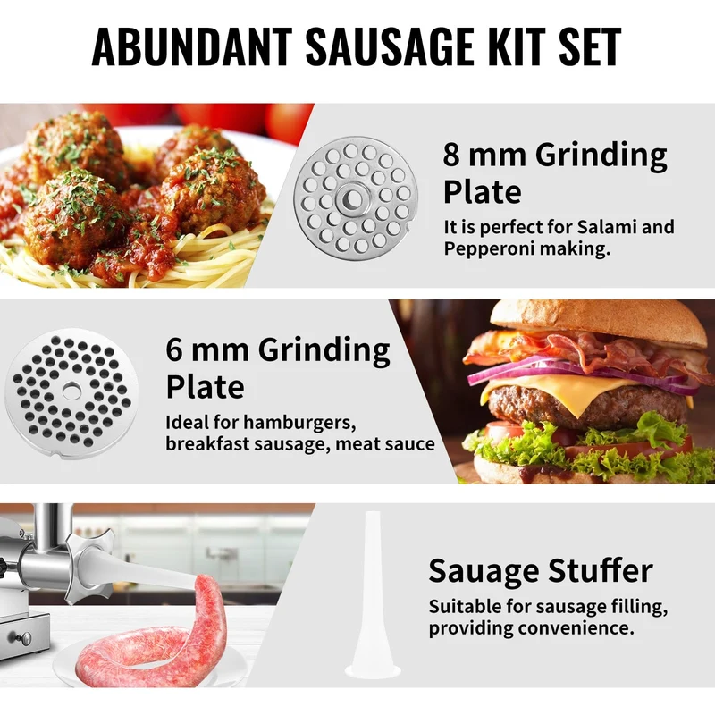 Hachoir à Viande Électrique 1 100 W — 300 kg/h, 2 Plaques + Kit Saucisse