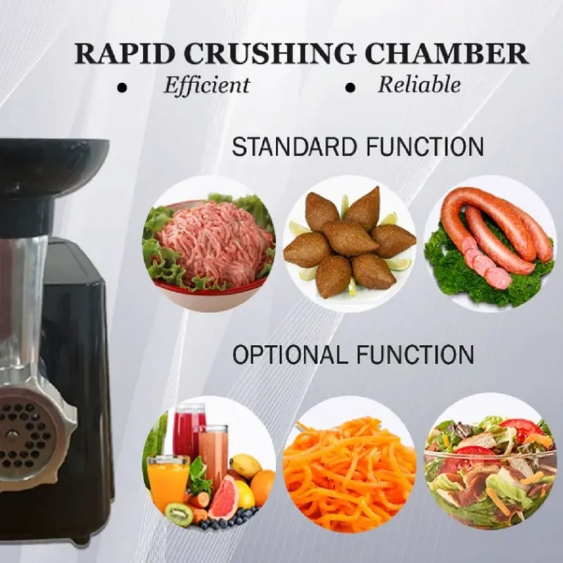 Hachoir Électrique Multifonction 1000 W — 3 Grilles, Farcisseur à Saucisses, 13 Accessoires