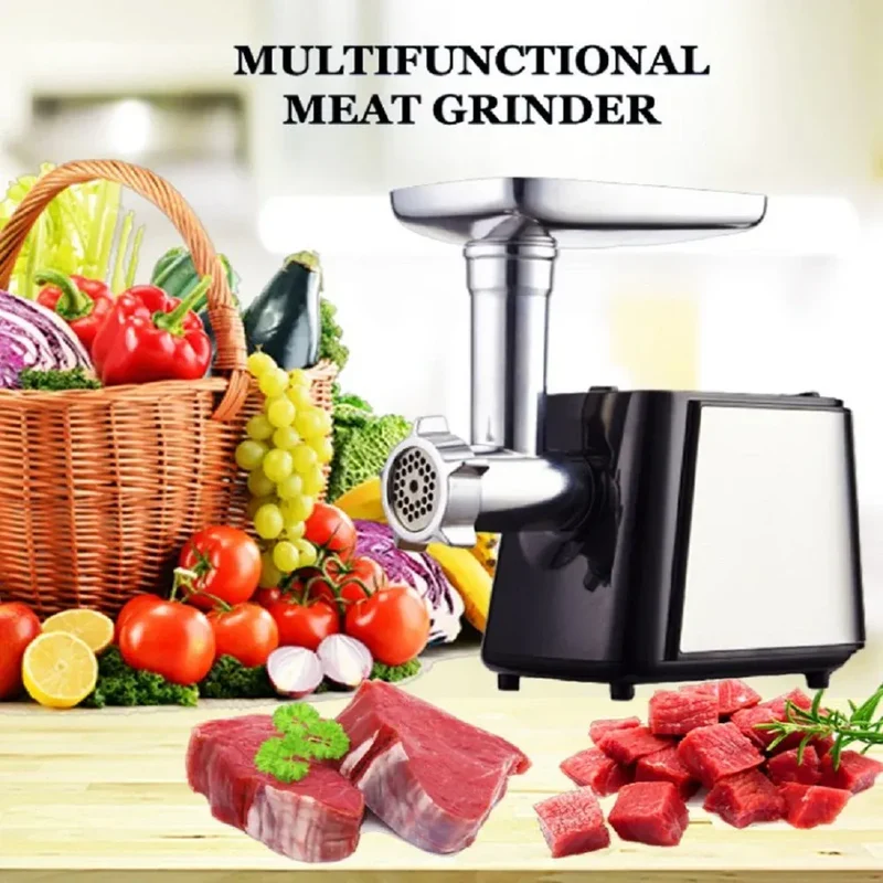 Hachoir Électrique Multifonction 1000 W — 3 Grilles, Farcisseur à Saucisses, 13 Accessoires