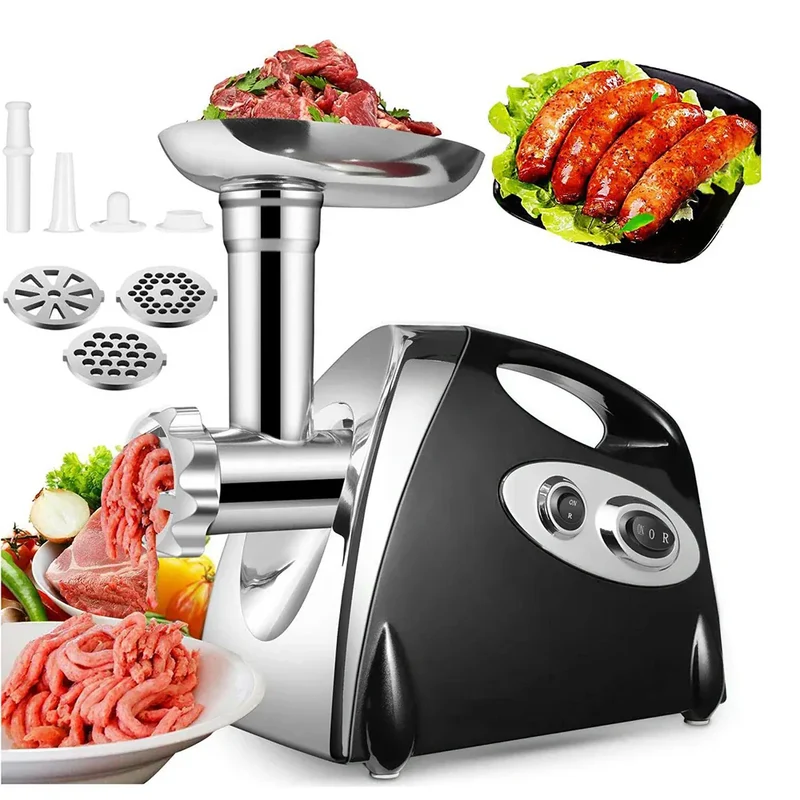 Hachoir Électrique 2800W Inox — 3 Grilles, Embout Saucisses et Kit Kibbe Inclus